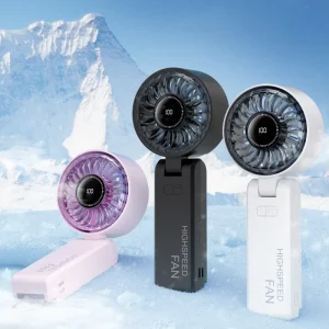 USB Rechargeable High Speed Digital Fan with 100 Wind Speeds Foldable Handheld Hanging and Stand 4 in 1 Long Battery Life