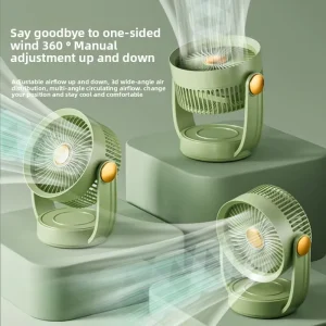 USB Rechargeable Oscillating Table Fan Remote Control Brushless Motor 3 Speed Settings Night Light English 1 Year Household