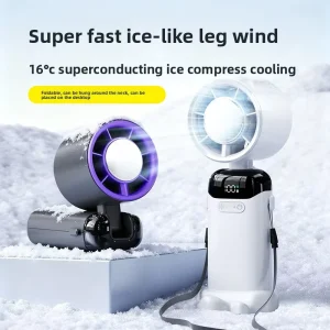 USB Rechargeable Plastic Turbo Fan High Speed Foldable Mini Digital Display Handheld 5 Blades Household Car Hotel Use English