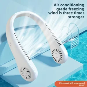 USB Rechargeable Wearable Mini Neck Fan Portable Cooling Fan with 5 Blades Outdoor Use