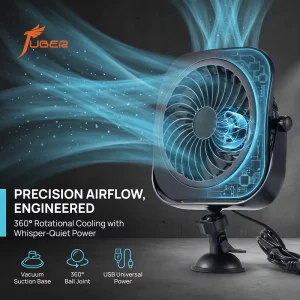 USB Suction Cup Fan for Car Windshield Mini Cooling Fan Quiet Vortex Airflow Ventilator for Office Desk Partition Glass Mount