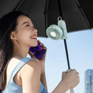 Umbrella Fan 3 Speed Adjustable USB Rechargeable 2000mAh Battery Portable Handheld Cooling Fan for Car Outdoor RV Use Foldable