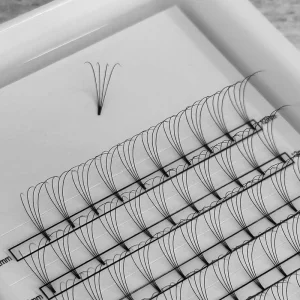 Unique Lashes Korean PBT Handmade Volume 6D 10D Hybrid Light Volume Short Stem Dark Black Premade Fans Eyelash Extensions