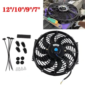 Universal 12V 80W Electric Radiator Cooling Fan Kit Slim S Curved Blade High Flow Fan for Car Yachts 7 9 10 12″ Made China Hubei