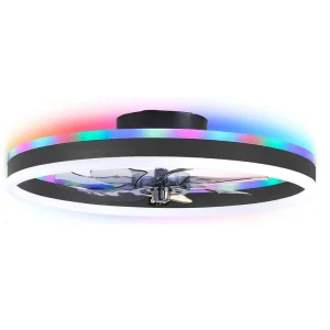 Updated RGB LED Ceiling Fan Light with Remote App Control Silent DC Motor Flush Mount Low Profile Smart Fan