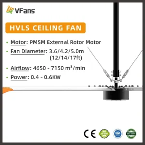 VFans 3.6 5m Strong Wind Low Noise Cooling Industrial Ceiling Fan Outdoor Indoor Weather proof Big Large HVLS Fan for Hall