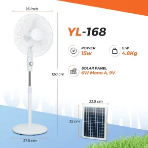 Ventilador AC DC 12000mah 9V 18-23W 16 Inch Solar Pedestal Fan Mobile Rechargeable Battery Powered Outdoor Use