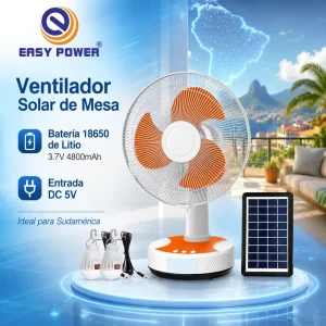 Ventilador Solar De Mesa Recargable EP 2512Li Con Bateria 18650 De Litio DC 5V Para Mayoristas