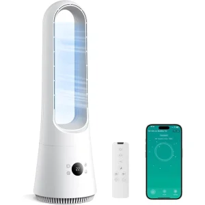 Ventilateur Climatiseur Tuya Smart App Controlled Digital Floor Pedestal Bladeless Tower Fan with Air Circulation for Room
