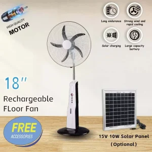 Ventilateur Rechargeable 18 Inch Solar Standing Fan 5 Speed Adjust with Remote Control & LED Light