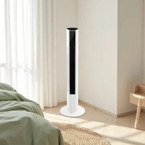 Vertical Bladeless Cooling Fan for Office Single Cold 90° Oscillation Knob Speed Control Touch Screen Safe for Baby