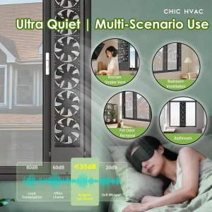 Vertical Window Exhaust Fan for Sliding Windows Reversible Airflow Stepless Speed No Drill Tool Free for Bedroom Fresh Air