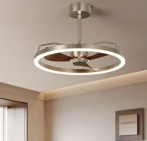 Vintage Midcentury Aluminum Ceiling Fan with LED Light Ultra Quiet Motor for Bedroom and Dining Room