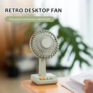 Vintage Retro Battery Powered Eco Friendly Brushless Motor Desktop Fan Portable Cooling 90 Adjustable Angle Quiet Operation Home