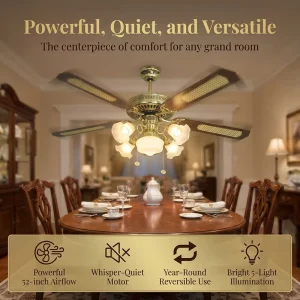 Vintage Style 52 Inch AC Electric Decorative Ceiling Fan 4 MDF Blades Light Sockets for Saudi Arabia Home Office