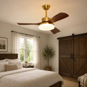 Vintage Wood Ceiling Fan Light Remote Control 3 Blade Dimmable 3 Color Temperature Warm White for Living Room Dining Bedroom