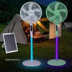 WERISE 16 Inch 15W Strong Airflow Household Camping Use Capacity Mobile Rechargeable Solar Electric Fan with Solar Panel