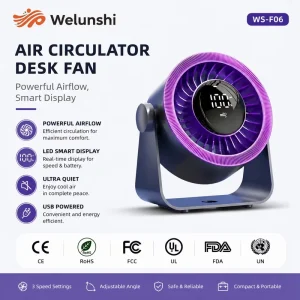 WLS 1517 High End Trend Smart Table Fan with LCD Power Indicator OEM Custom Logo Ventilador Recargable Mini Desk Fan