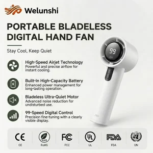 WLS-1534 Portable Handheld Turbo Fan with 100 Adjustable Speeds High Velocity USB-C Rechargeable Hand Fan for Travel Makeup