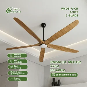 WYDS AM CR 6 8FT European Design Dc Ceiling Fans Modern Commercial Ceiling Fan With Led Lights Lamp and Remote Control for Home