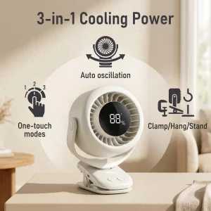 Wall Mount Fan Rechargeable Clip on Auto Oscillating Smart Timer Quiet Small Cooling Fan for Bathroom Kitchen Wall Use