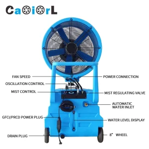 Wall-Mounted Misting Air Cooler Fan for Commercial and Hotel Use with 3000 sq ft Coverage