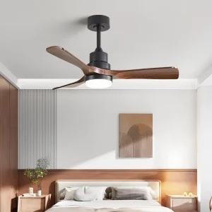 Walnut 42 52 Inch LED Smart Ceiling Fans Compliant Wooden Remote Control AC Motor 3 for Bedroom Decorative Chandelier