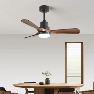 Walnut 42 52 Inch LED Smart Ceiling Fans with Wooden Color Remote Control AC DC Motor 3 Bedroom Decorative Chandelier for Dining