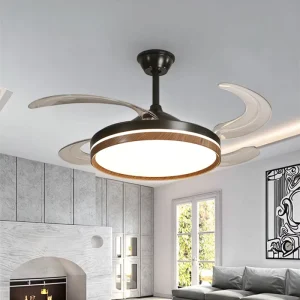 Walnut 42 Inch LED Smart Ceiling Fan Modern Mini Wooden Design Remote for Indoor Use for Dining Bedroom Hotel Stylish Home Decor