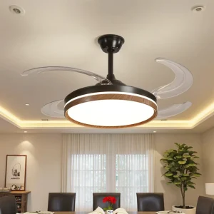 Walnut 42 Inch LED Smart Ceiling Fan Modern Mini Wooden Design Remote for Indoor Use for Dining Bedroom Hotel Stylish Home Decor