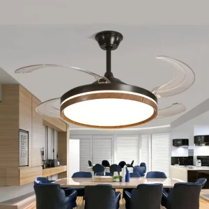 Walnut 42 Inch LED Smart Ceiling Fan for Bluetooth Remote Modern Mini Wooden Design Multiple Blades Foldable LED Light Tuya WiFi