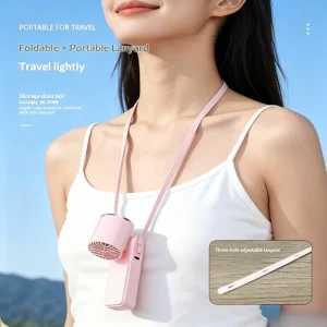 Wearable Cooling Folding Fan Digital Display Small Mini Foldable Handheld Neck hanging Portable Rechargeable Battery Household