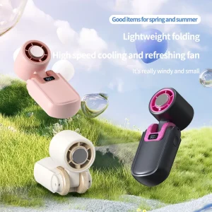Wearable Foldable Mini Handheld USB Rechargeable Fan with Ice Refrigeration Strong Wind LCD Display
