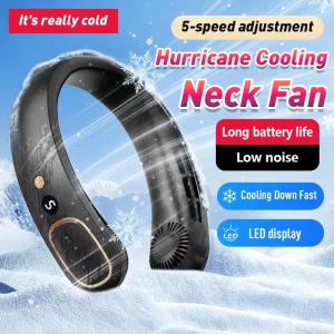 Wearable Leafless Neck Fan Battery Powered 360° Cooling Usb Mini Rechargeable Portable Fan 5 Speed for Outdoor
