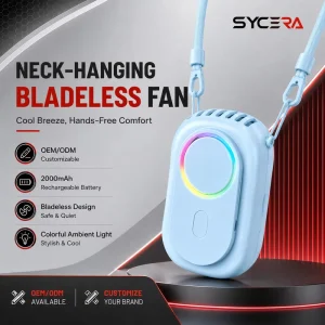Wearable Neck Fan 2000mAh Rechargeable Mini Bladeless Personal Fan With Colorful Light For Travel Sports Outdoor