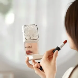 Wearable Portable Foldable Makeup Mirror with Cooling Fan for Outdoor Use