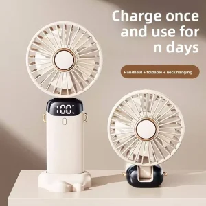 Wearable Portable USB Rechargeable Foldable Mini Fan with Aromatherapy and Hands-Free Phone Holder