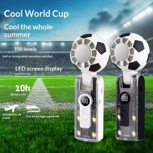 Wearable Soccer Themed USB Portable Fan with Digital Display and High Speed Cooling