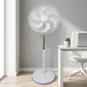 White 18 Inch Electric Stand Fan Mechanical Plastic Oscillating Energy Efficient Air Cooling Fan