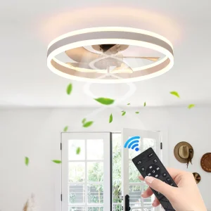 White 20″ Ceiling Fan with Lights Dimmable LED 6 Speeds Reversible Blades Timing with Remote Control Low Profile Fan Blue