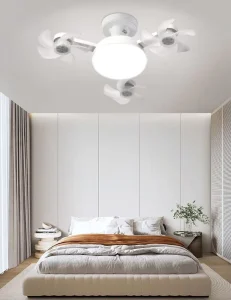 White 4 Head Plug In LED Ceiling Fans Adjustable 3 Speeds Warm White E27 Screw Hanging Lantern Living Room Plastic Fan Middle