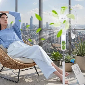 White 4 Speed 16 Inch AC DC Rechargeable Solar Electric Standing Camping Fan with Light