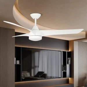White 52 Inch ABS 3 Blade DC Motor Low Noise Electric Ceiling Fan with LED Light Remote Control for Indoor Living Room Hotel Use