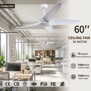 White 60 Inch Ceiling Fan Quiet DC Motor ABS 5 Blades Indoor Outdoor Big Ceiling Fan with Remote