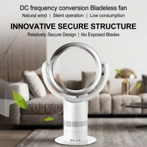 White DC Brushless Motor Remote Bladeless Electric Stand Table Fan with Digital Control Plastic Energy Class A 1-9hrs Timer
