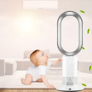 White Plastic Pedestal Bladeless Fan with Remote Control 10 Wind Speeds Household Use Electric Air Cooler
