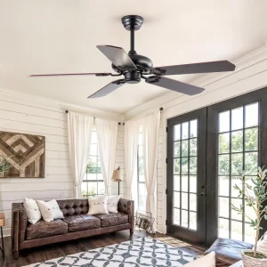 Without Light Source Black 42/52 Inch Retro Wooden Leaf Silent Motor Industrial Ceiling Fan