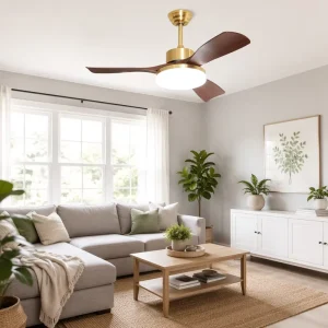 Wood Vintage Ceiling Fan Light 3 Blade Remote Control Dimmable 3 Color Temperature Timer Quiet Energy Efficient Living Room