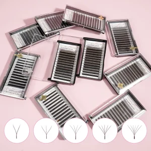 YY W Lash Extension 0.07mm Crisscross Eyelashes Narrow Wide Fan Matte Black Brown Weave Clover Lash Trays Pestanas